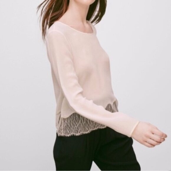 Aritzia Wilfred Desaix Silk lace eyelet Longsleeve flowy black Blouse top XXS - Picture 1 of 7